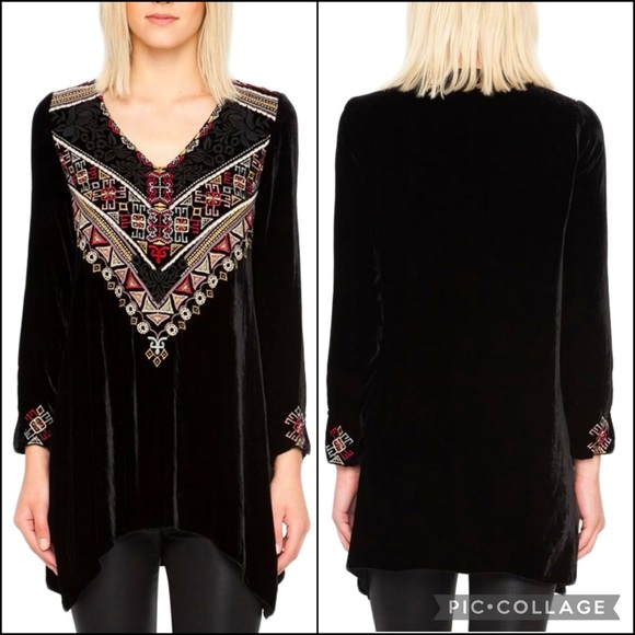 JWLA Velvet Embroidered Silk Blend Tunic Top - Picture 2 of 14